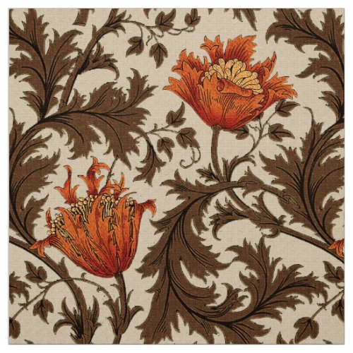 William Morris Anemone Beige Brown and Rust Fabric