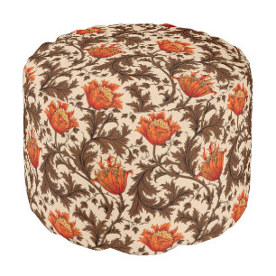 William Morris Anemone, Beige, Brown and Rust Pouf