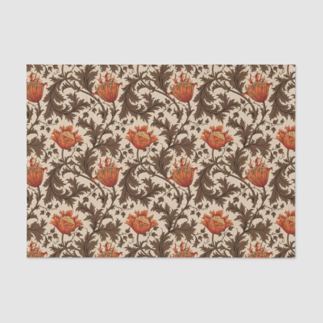 William Morris Anemone, Beige, Brown and Rust Tissue Paper (Front)