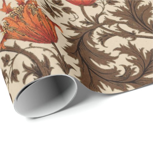 William Morris Anemone Beige Brown and Rust Wrapping Paper