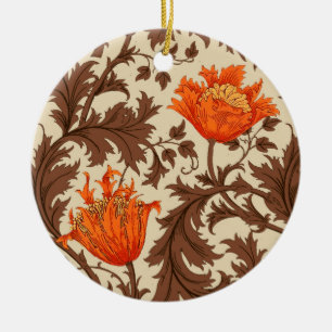 William Morris Anemone, Beige, Brown & Rust Orange Ceramic Ornament