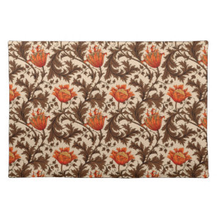 William Morris Anemone, Beige, Brown & Rust Orange Cloth Placemat