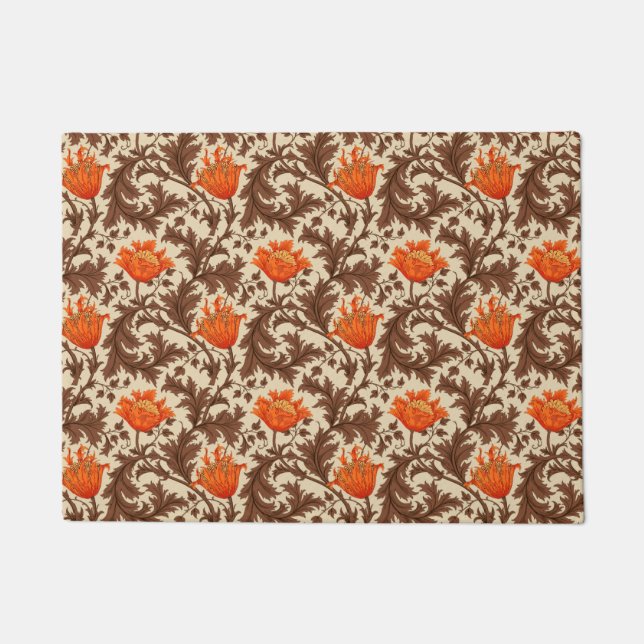 William Morris Anemone, Beige, Brown & Rust Orange Doormat (Front)