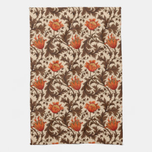 William Morris Anemone, Beige, Brown & Rust Orange Kitchen Towel