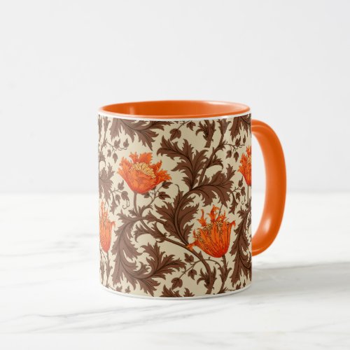 William Morris Anemone Beige Brown  Rust Orange Mug