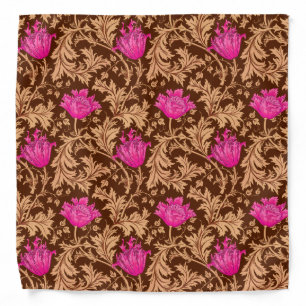 William Morris Anemone, Brown and Fuchsia Pink Bandana