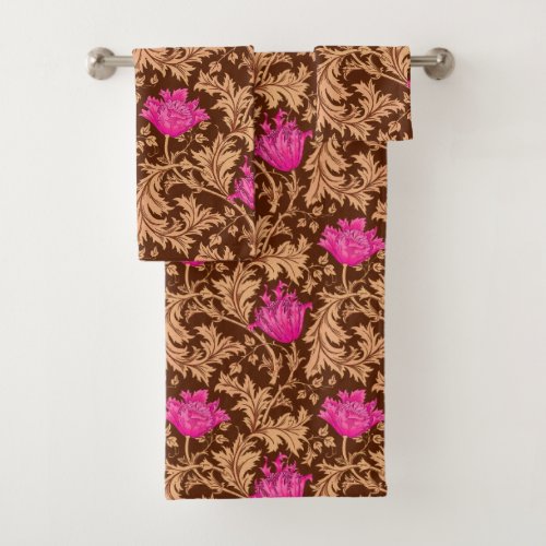 William Morris Anemone Brown and Fuchsia Pink Bath Towel Set