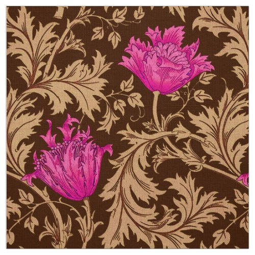 William Morris Anemone Brown and Fuchsia Pink Fabric