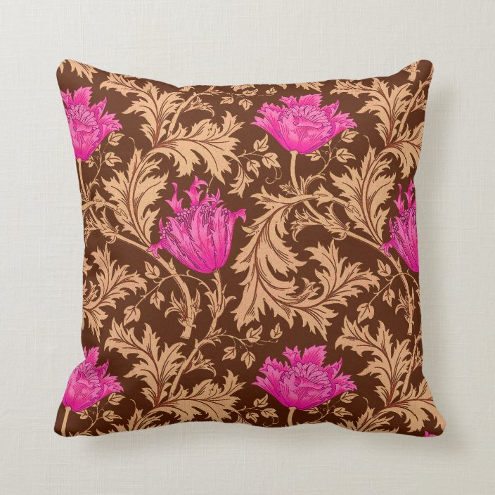 William Morris Anemone Brown And Fuchsia Pink Throw Pillow Zazzle Com