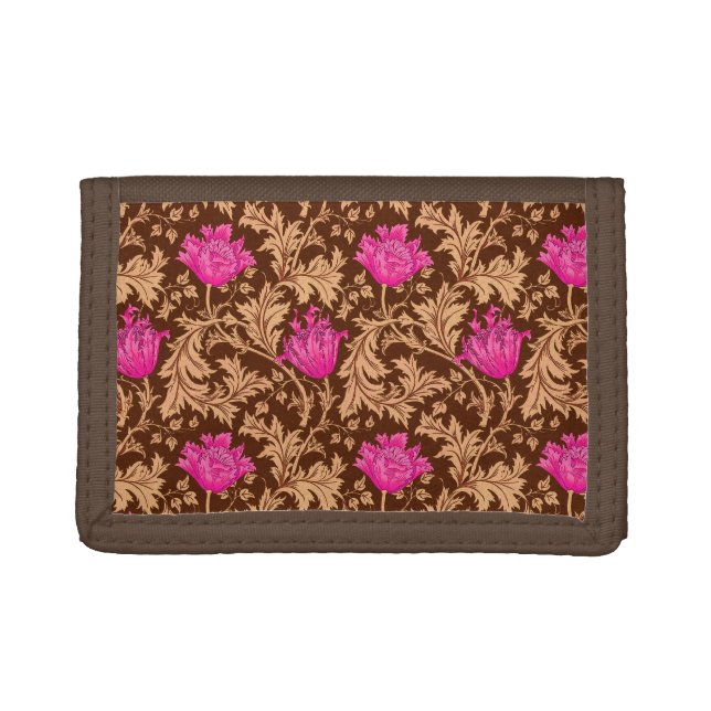 William Morris Anemone, Brown and Fuchsia Pink Trifold Wallet (Front)