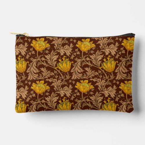 William Morris Anemone Brown and Mustard Gold  Accessory Pouch