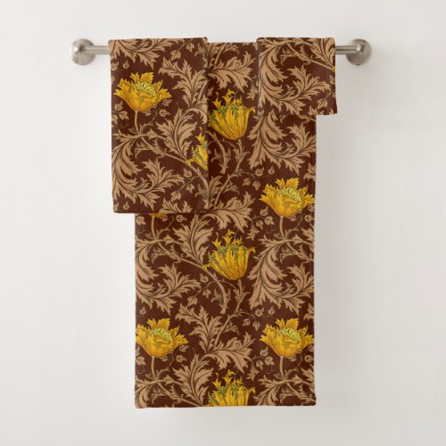 William Morris Anemone Brown and Mustard Gold Bath Towel Set