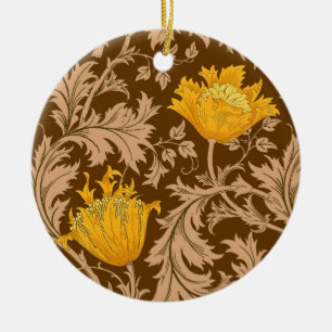 William Morris Anemone, Brown and Mustard Gold Ceramic Ornament