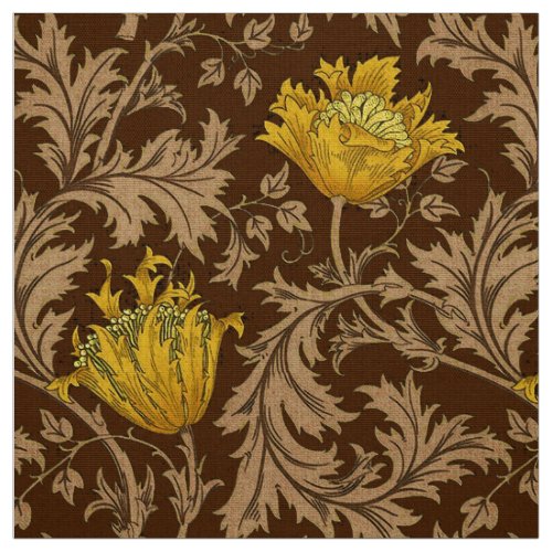 William Morris Anemone Brown and Mustard Gold Fabric