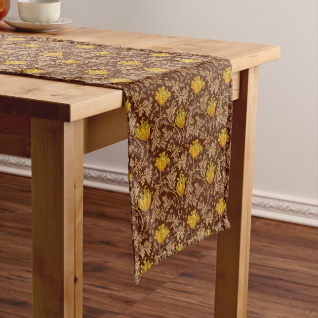 William Morris Anemone, Brown and Mustard Gold  Short Table Runner (In Situ)