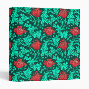 William Morris Anemone, Deep Red and Turquoise Binder