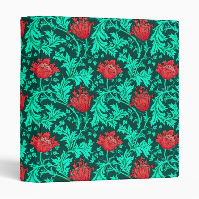 William Morris Anemone, Deep Red and Turquoise Binder (Front/Spine)