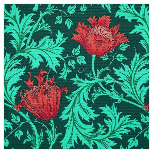 William Morris Anemone, Deep Red and Turquoise Fabric