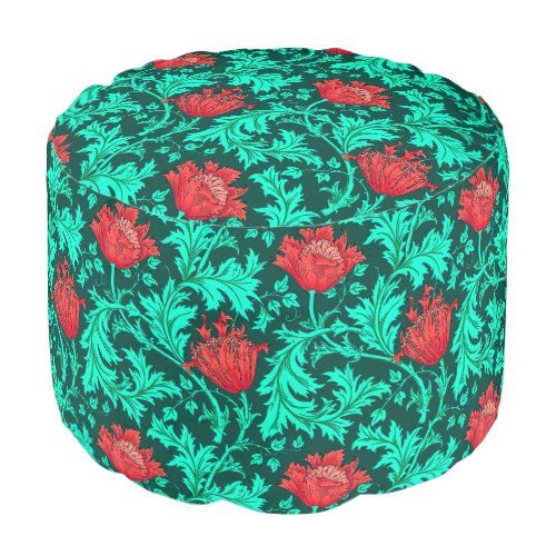 William Morris Anemone Deep Red and Turquoise Pouf