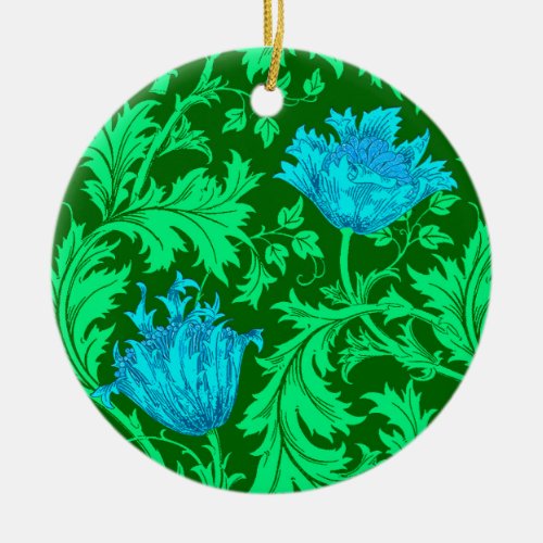 William Morris Anemone Emerald Green and Blue  Ceramic Ornament