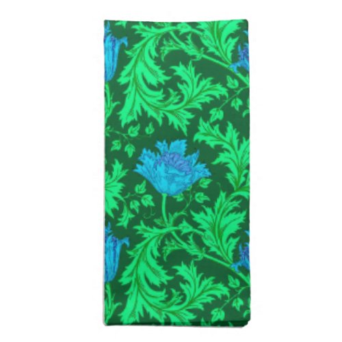 William Morris Anemone Emerald Green and Blue  Cloth Napkin