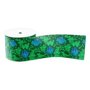 William Morris Anemone, Emerald Green and Blue Grosgrain Ribbon
