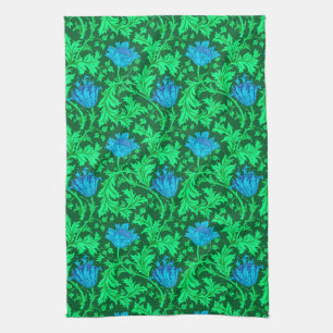 William Morris Anemone, Emerald Green and Blue Kitchen Towel