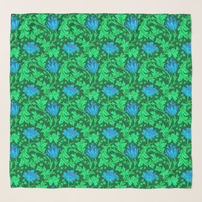 William Morris Anemone, Emerald Green and Blue Scarf (Front)