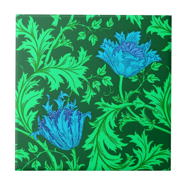 William Morris Anemone, Emerald Green and Blue Tile (Front)