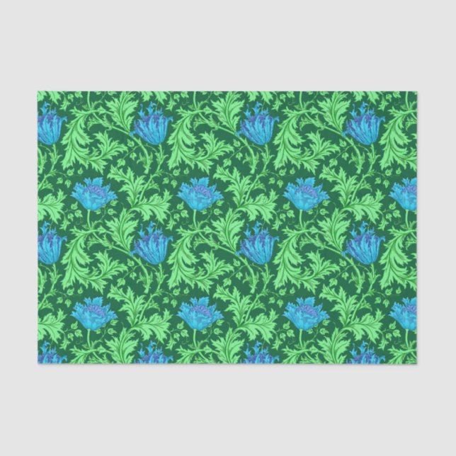 William Morris Anemone, Emerald Green and Blue Tissue Paper (Front)