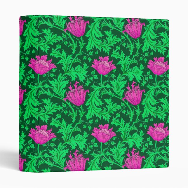 William Morris Anemone, Emerald Green and Fuchsia 3 Ring Binder (Front/Spine)