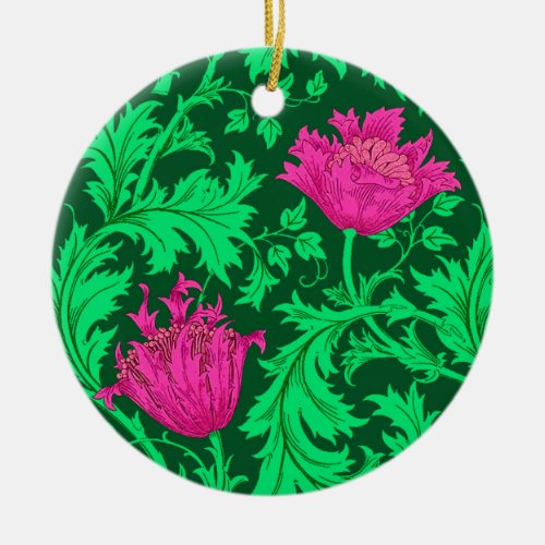 William Morris Anemone Emerald Green and Fuchsia  Ceramic Ornament