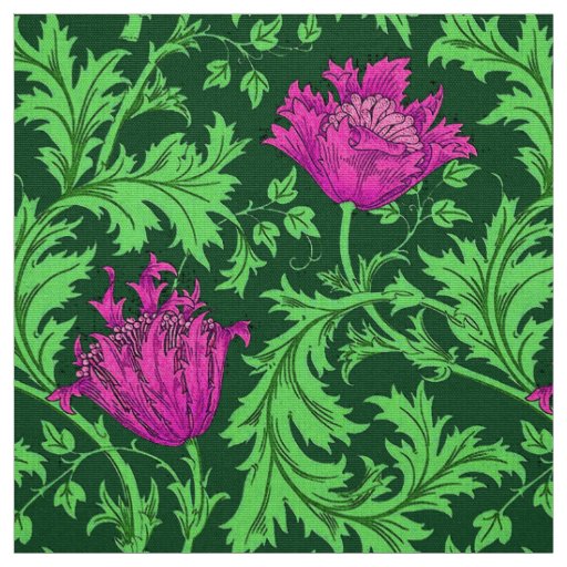 William Morris Anemone, Emerald Green and Fuchsia Fabric