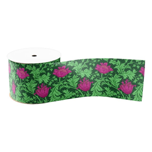 William Morris Anemone, Emerald Green and Fuchsia Grosgrain Ribbon (Spool)