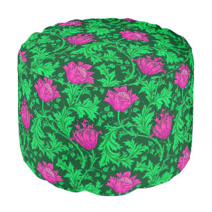 William Morris Anemone, Emerald Green and Fuchsia Pouf