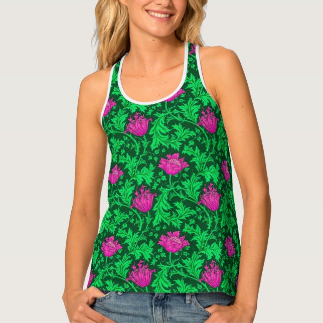 William Morris Anemone, Emerald Green and Fuchsia Tank Top (Front)