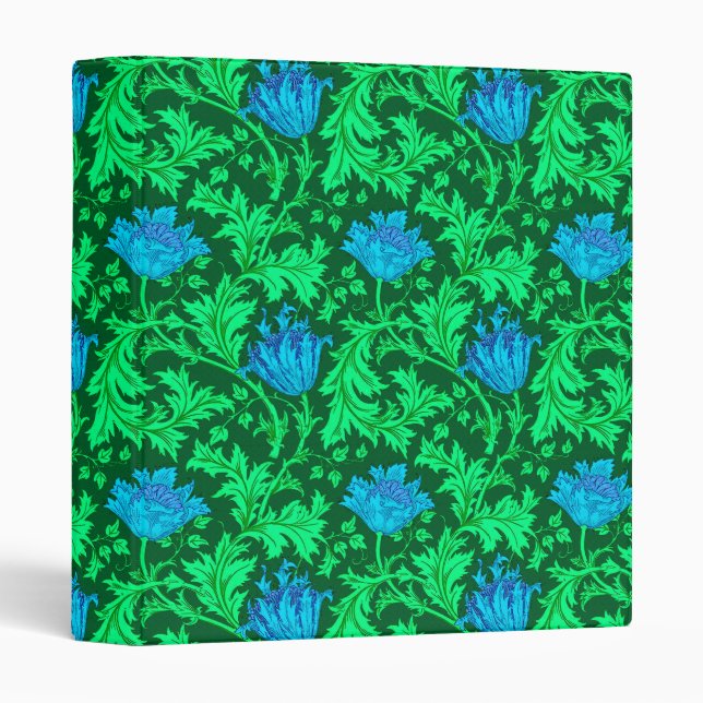 William Morris Anemone, Emerald Green & Turquoise 3 Ring Binder (Front/Spine)