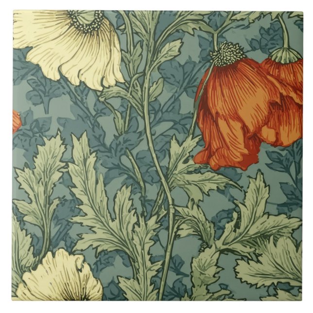 William Morris Anemone Floral Ceramic Tile (Front)