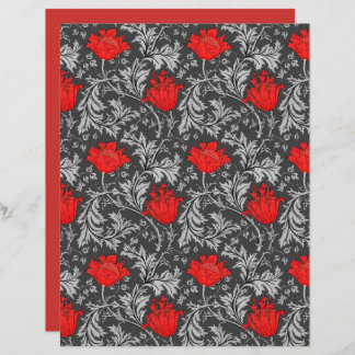William Morris Anemone, Gray / Grey and Red 