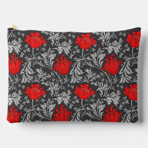 William Morris Anemone Gray  Grey and Red  Accessory Pouch