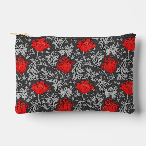 William Morris Anemone Gray  Grey and Red  Accessory Pouch