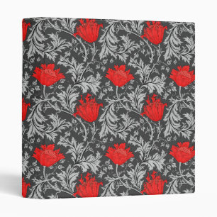 William Morris Anemone, Gray / Grey and Red Binder