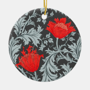 William Morris Anemone, Gray / Grey and Red Ceramic Ornament