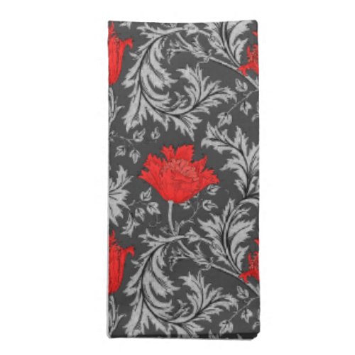 William Morris Anemone Gray  Grey and Red   Cloth Napkin