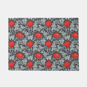 William Morris Anemone, Gray / Grey and Red Doormat