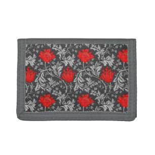 William Morris Anemone, Gray / Grey and Red Trifold Wallet