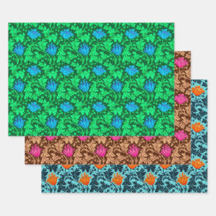 William Morris Anemone, Green, Brown and Blue   Wrapping Paper Sheets