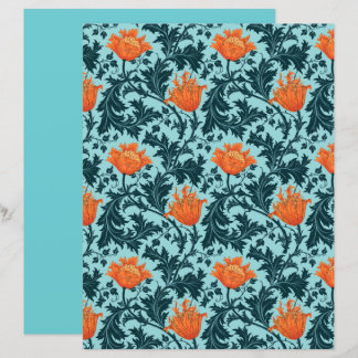 William Morris Anemone, Indigo Blue and Coral  