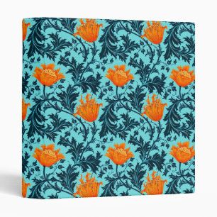 William Morris Anemone, Indigo Blue and Coral 3 Ring Binder