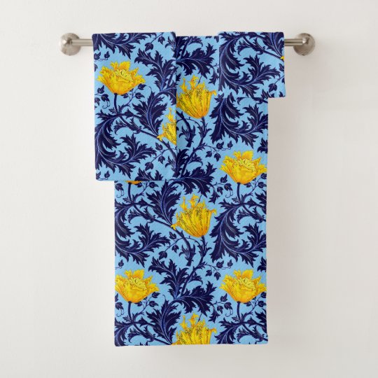 William Morris Anemone, Navy and Mustard Yellow Bath Towel Set | Zazzle.com